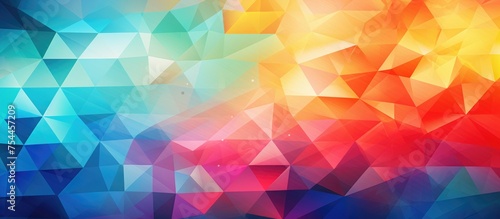 A dynamic and colorful abstract background featuring an array of triangular shapes in various bright hues. The triangles are arranged in a geometric pattern  creating a visually striking and energetic