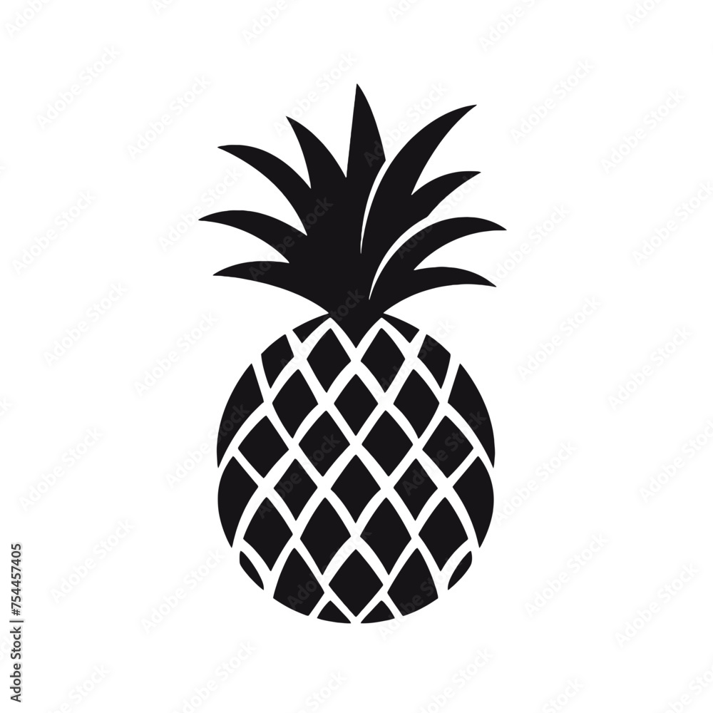 Obraz premium Vector black silhouette of a pineapple isolated on a white background.