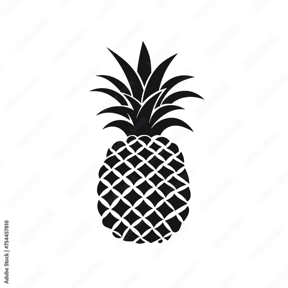 Obraz premium Vector black silhouette of a pineapple isolated on a white background.