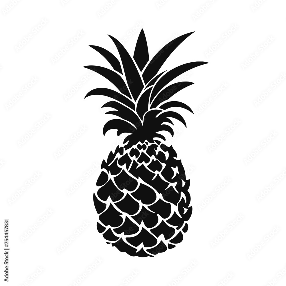 Obraz premium Vector black silhouette of a pineapple isolated on a white background.