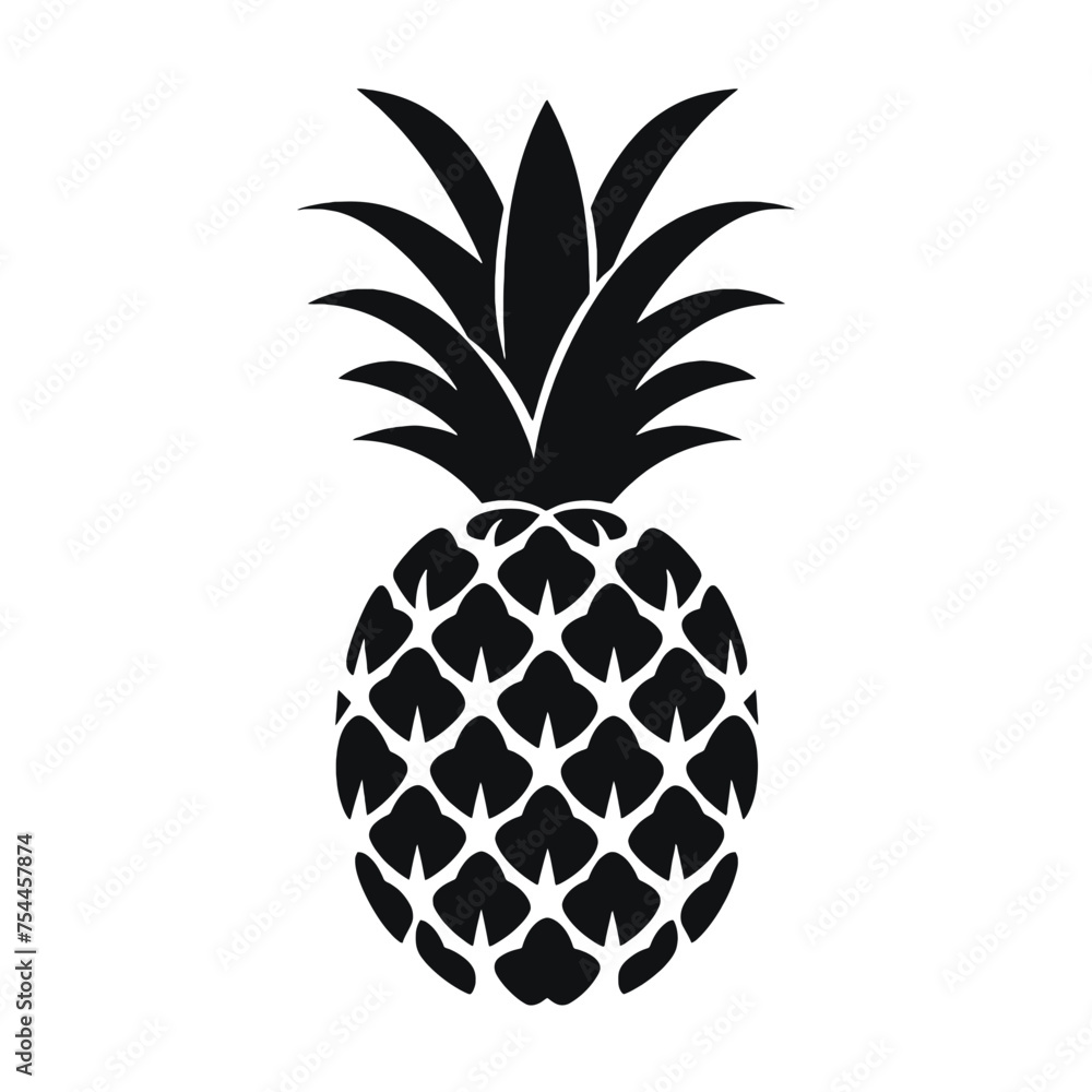 Obraz premium Vector black silhouette of a pineapple isolated on a white background.
