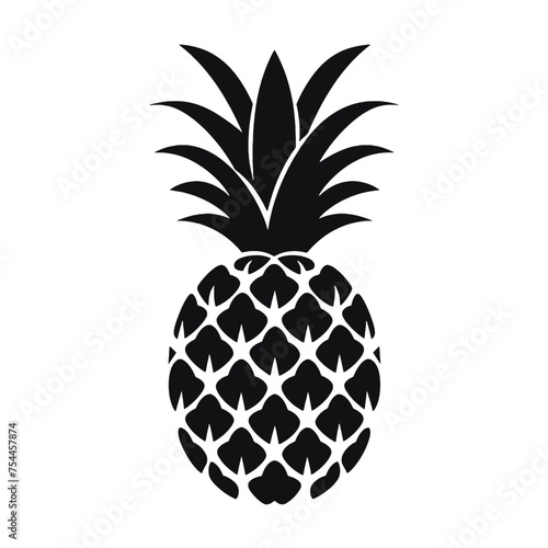 Vector black silhouette of a pineapple isolated on a white background.