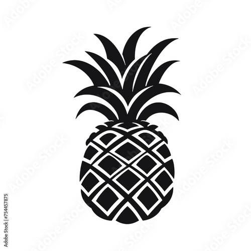 Vector black silhouette of a pineapple isolated on a white background.