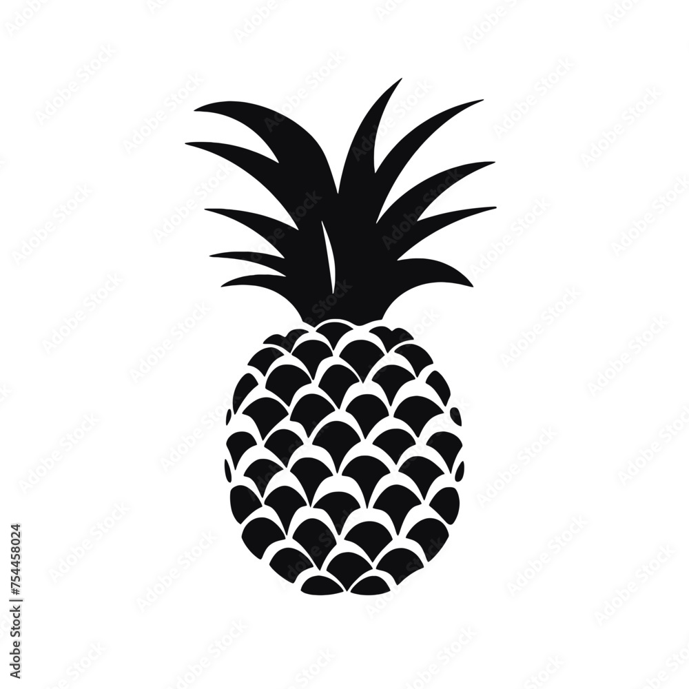 Obraz premium Vector black silhouette of a pineapple isolated on a white background.