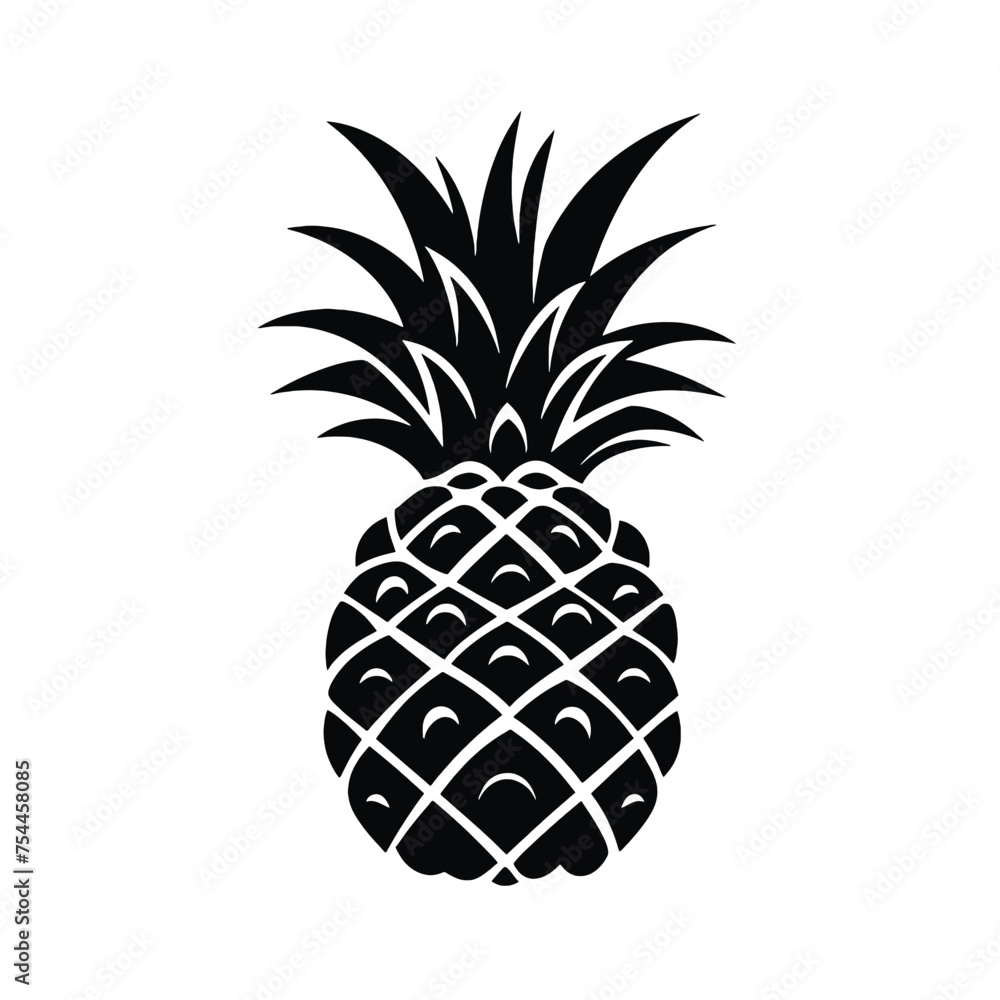Obraz premium Vector black silhouette of a pineapple isolated on a white background.