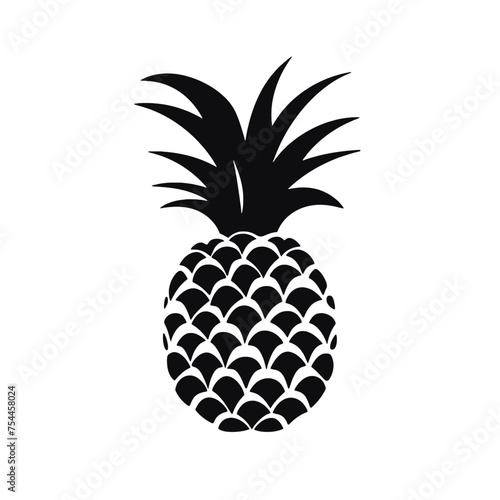 Vector black silhouette of a pineapple isolated on a white background.