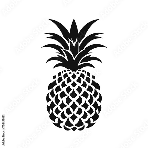 Vector black silhouette of a pineapple isolated on a white background.