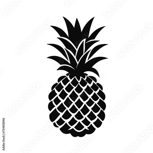 Vector black silhouette of a pineapple isolated on a white background.