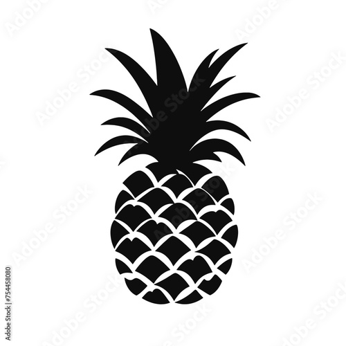 Vector black silhouette of a pineapple isolated on a white background.
