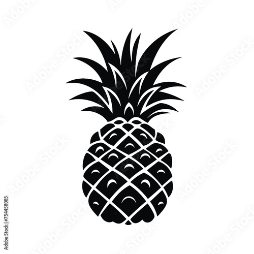 Vector black silhouette of a pineapple isolated on a white background.