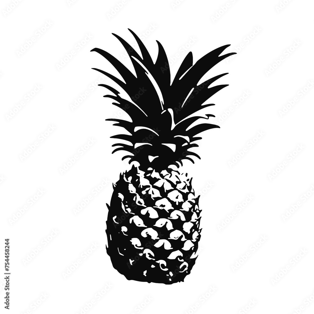 Vector black silhouette of a pineapple isolated on a white background. Vector black silhouette of a pineapple isolated on a white background.
