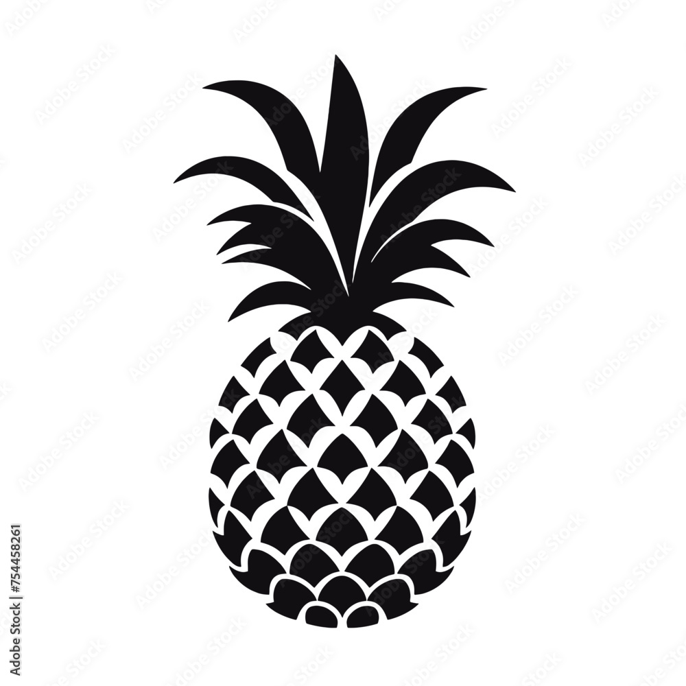 Vector black silhouette of a pineapple isolated on a white background. Vector black silhouette of a pineapple isolated on a white background.