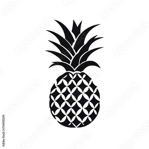 Vector black silhouette of a pineapple isolated on a white background.