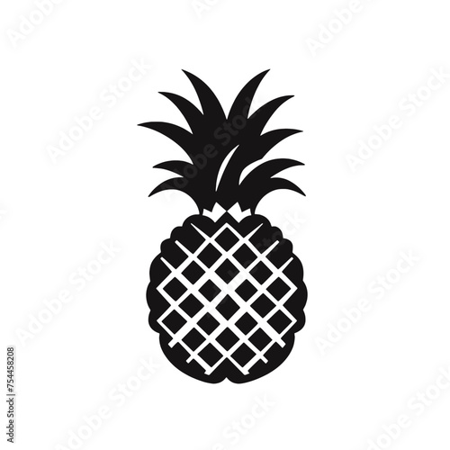Vector black silhouette of a pineapple isolated on a white background.