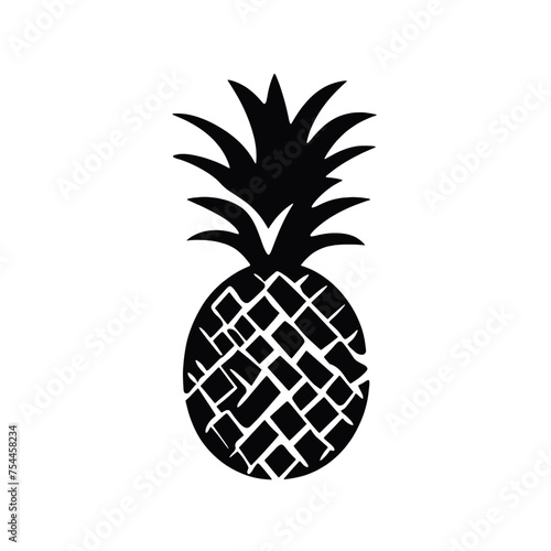Vector black silhouette of a pineapple isolated on a white background.