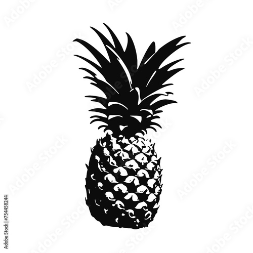 Vector black silhouette of a pineapple isolated on a white background.