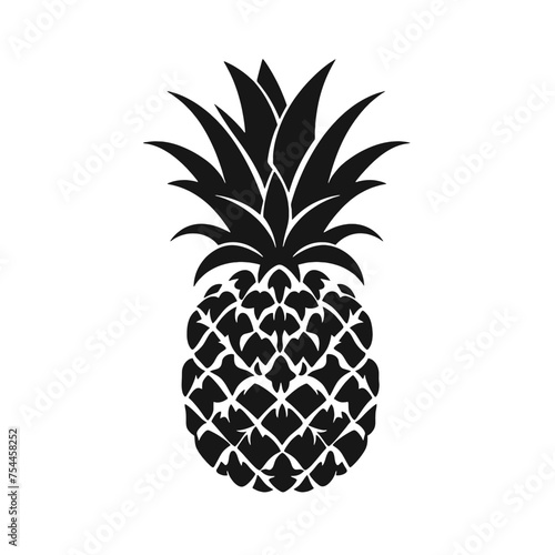 Vector black silhouette of a pineapple isolated on a white background.