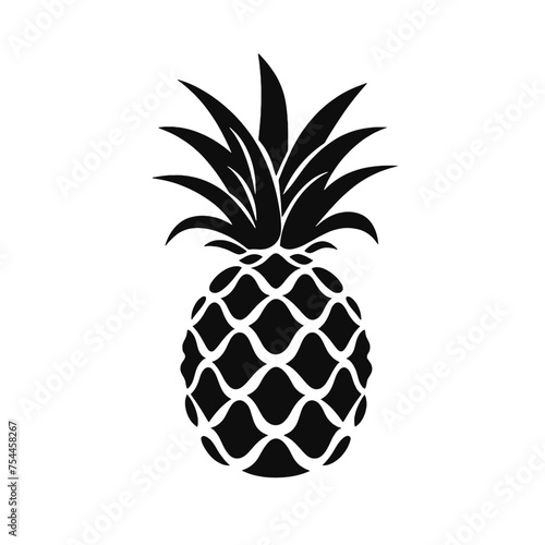 Vector black silhouette of a pineapple isolated on a white background.