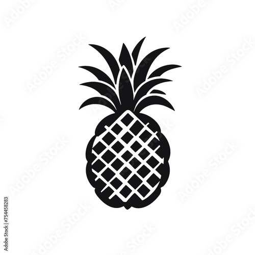 Vector black silhouette of a pineapple isolated on a white background.