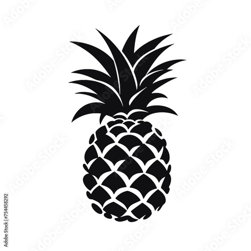 Vector black silhouette of a pineapple isolated on a white background.
