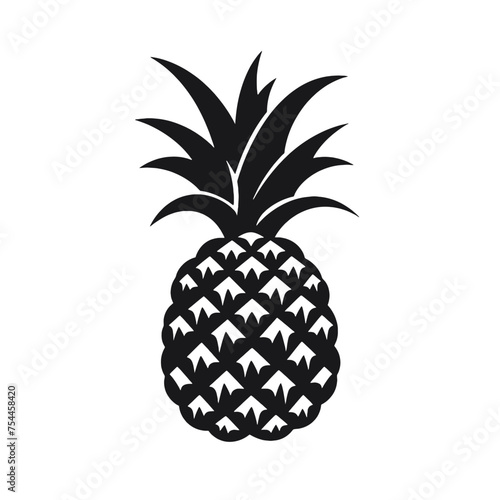 Vector black silhouette of a pineapple isolated on a white background.