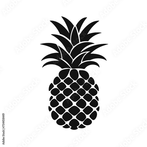 Vector black silhouette of a pineapple isolated on a white background.