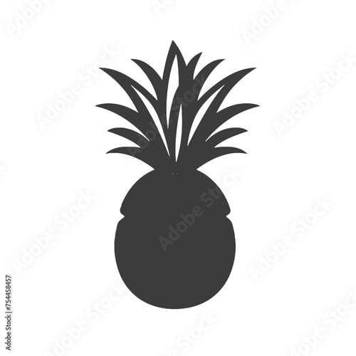 Vector black silhouette of a pineapple isolated on a white background.