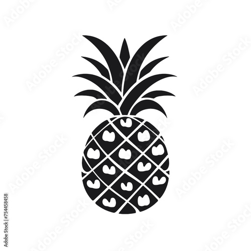 Vector black silhouette of a pineapple isolated on a white background.