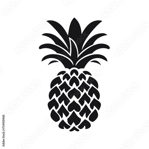 Vector black silhouette of a pineapple isolated on a white background.
