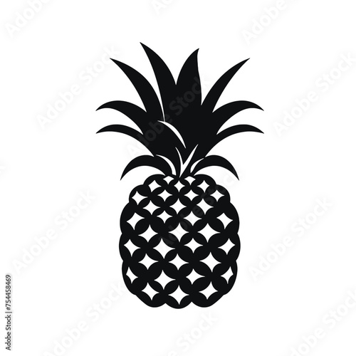 Vector black silhouette of a pineapple isolated on a white background.