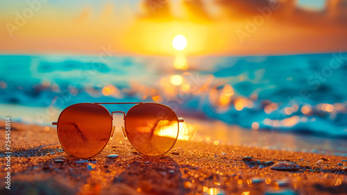 sunglasses on the beach at sunset