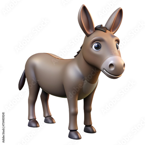 3d donkey isolated on transparent background.