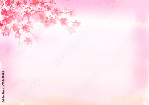 桜の花のある水彩風フレーム素材