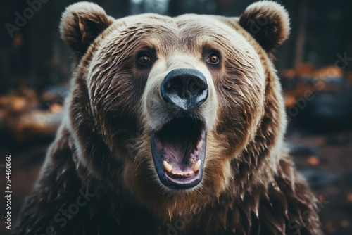 Surprised bear looking amazed with wide open eyes and stretched mouth, displaying curiosity © Наталья Бойко