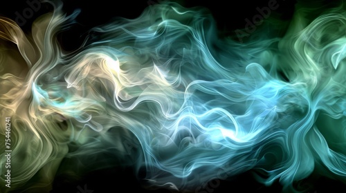 Abstract Smoke Art with Swirls of Turquoise and White, Creating a Mystical and Ethereal Flowing Pattern