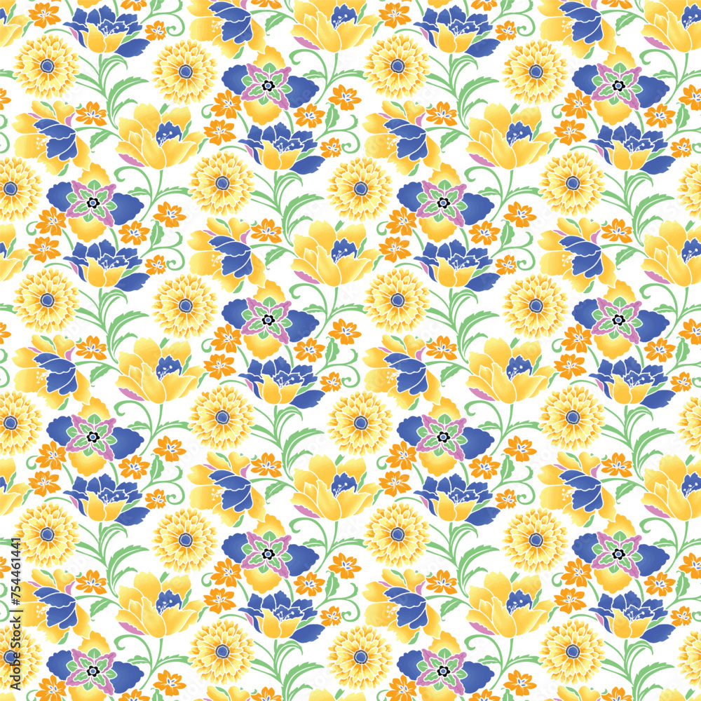Trendy patterns in small-scale flower, Millefleurs. Liberty style. Floral seamless Pattern for textile, mens wear, cotton fabric, covers, wallpapers, print.