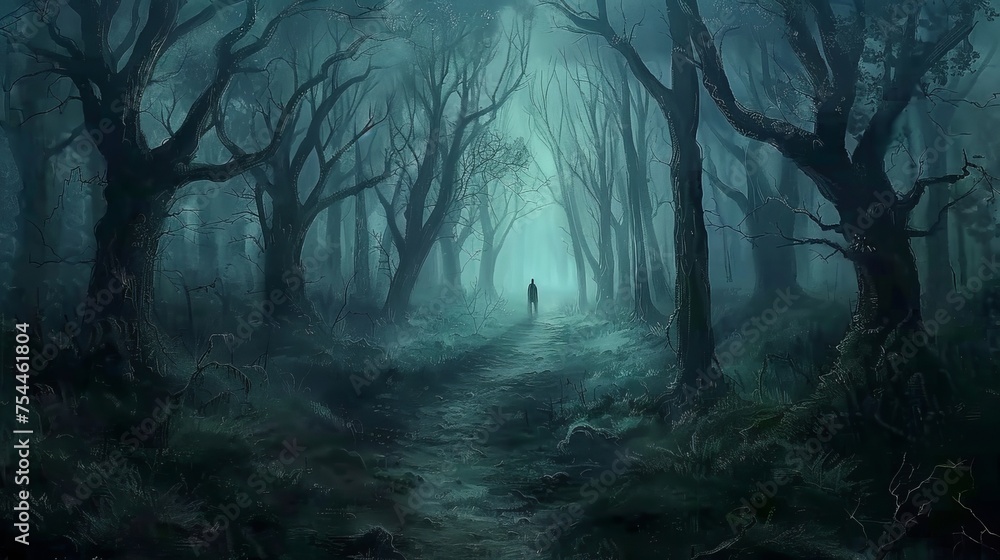 walking through a dark and eerie forest