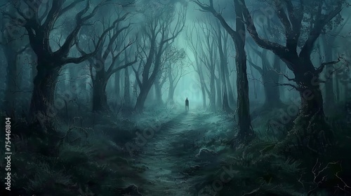 walking through a dark and eerie forest