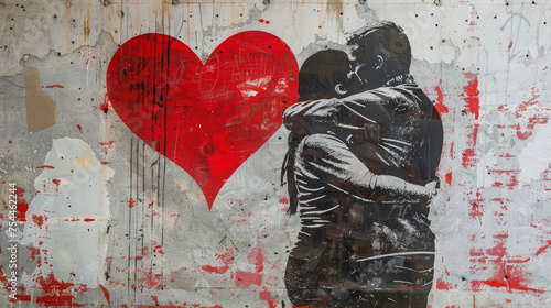 two people hugging as a stencil work, the hugh should be a hug of hearth, not romantic. the stencil should be out of three colors on a plane white background