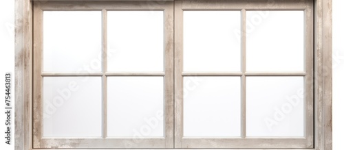 A white window with a wooden frame is featured against a white background. The wooden frame adds a rustic touch to the window, creating a classic and traditional look.