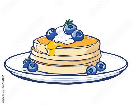 pancakes topped with syrup fruits