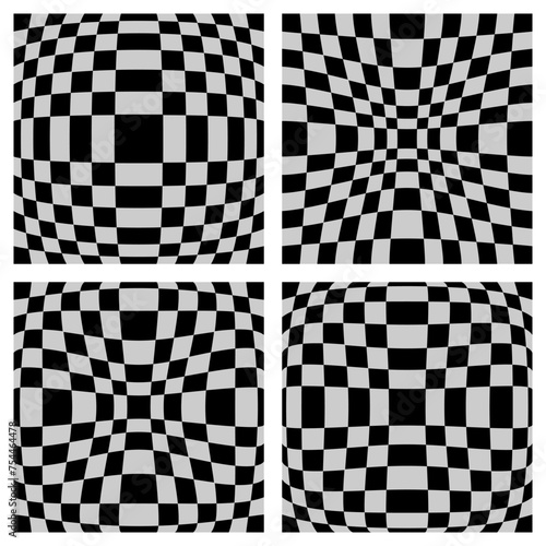 Abstract Geometric Checked Patterns with 3D Illusion Effect.