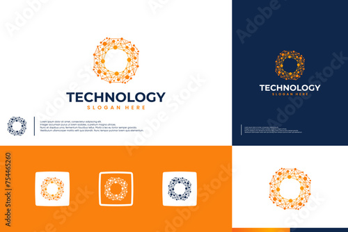 round connection logo, electron atom , tech , logo design template.