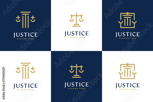 set of minimalist justice logo , scale , balance, law firm , logo design vector.