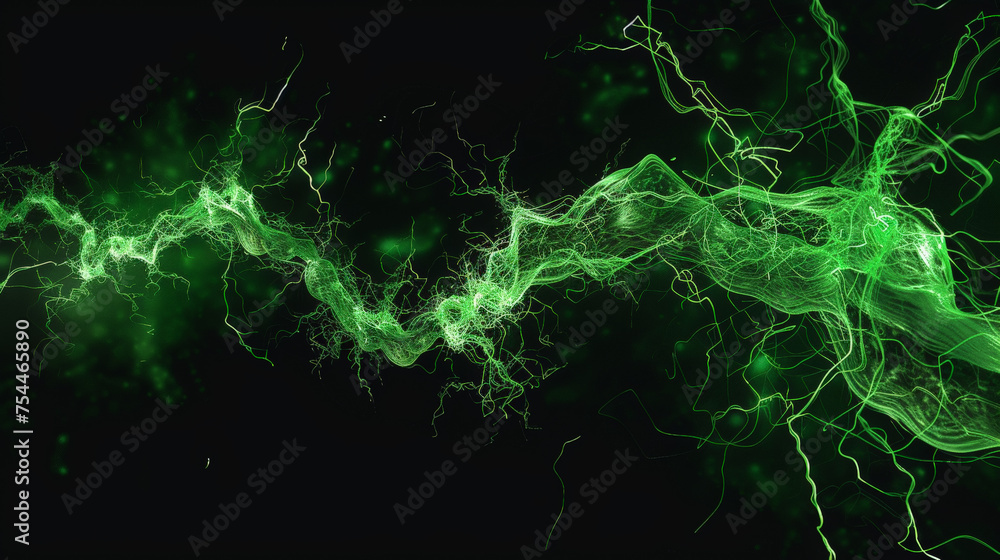 Obraz premium Emerald Plasma Spheres in 3D. Generative AI