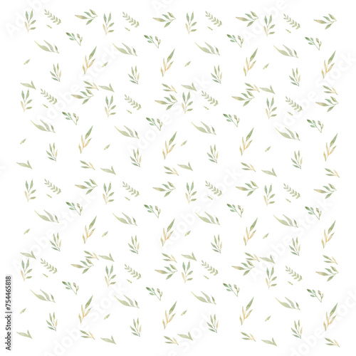 watercolor pattern with Green leaves Art & Illustration