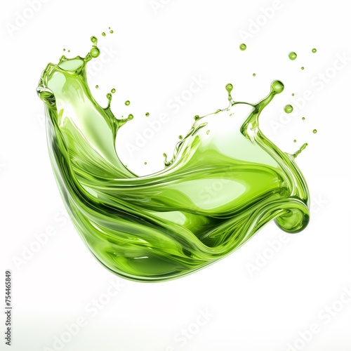 closeup green water splash isolated on white background