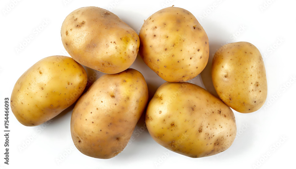 Fresh organic potatoes, a culinary delight for wholesome cooking. Potatoes isolated on white background Fresh organic potatoes, a culinary delight for wholesome cooking. Potatoes isolated on white background