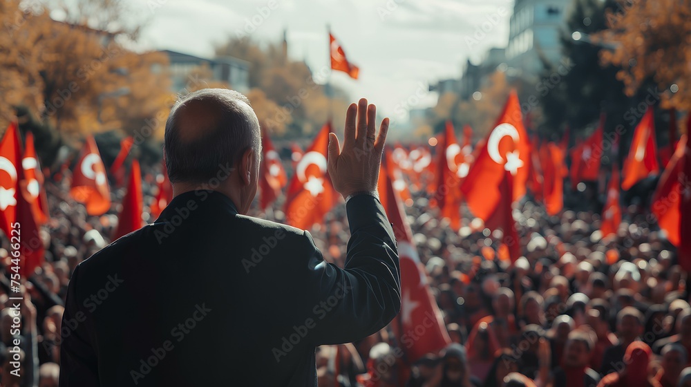 Fototapeta premium A Turkish government official waving to the fans while the celebration