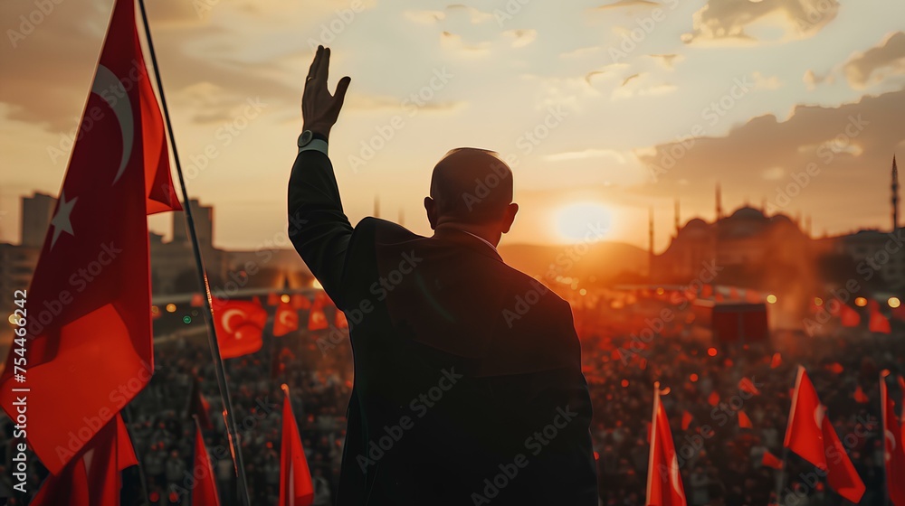 Fototapeta premium A Turkish government official waving to the fans while the celebration